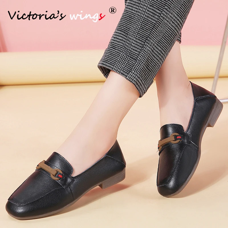 

Victoria's Wings Women's Fats Shoes Loafers 2020 Spring Autumn Genuine Leather Slip-on Flat Shoes Woman Lady Fashion Dress Shoes