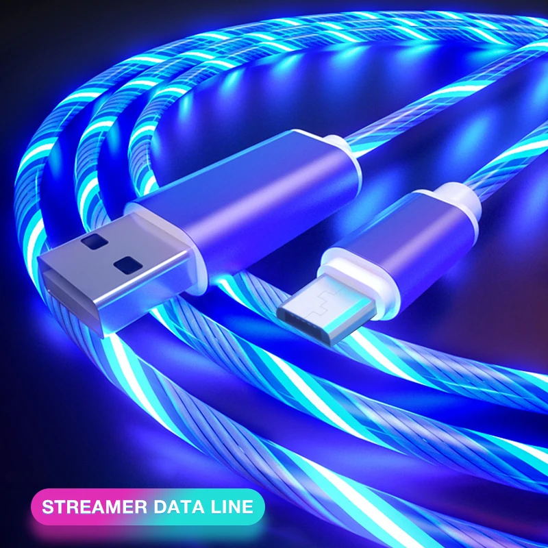 Cable brillante para carga de teléfono móvil, Cable de carga Micro USB tipo C para iPhone X, Samsung Galaxy S7, S9