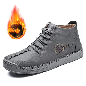 

Men Winter Autumn Snow Boots Warm Fur Plush Male Casual Oxfords Dress Business Flat Sneakers Big Size 48 Shoes