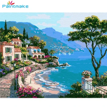 

Paintmake Landscape DIY Paint By Numbers Oil Hand Painted On Canvas Sea house For Home Room decor Art Picture Acrylic