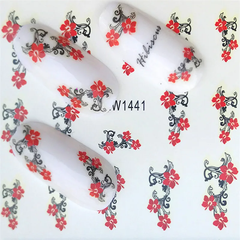 

1pcs Water Nail Sticker Flowers Cartoon Kitten Roll Grass Pattern Nails Foil Decal Nail Art Stickers Nailart Decorations Designs