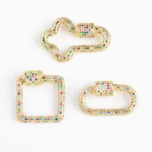 

2PCS, Rainbow Crystal Zirconia Clasp Cross /Oval/Square Shaped Lock Carabiner Pave Lock Jewelry Findings