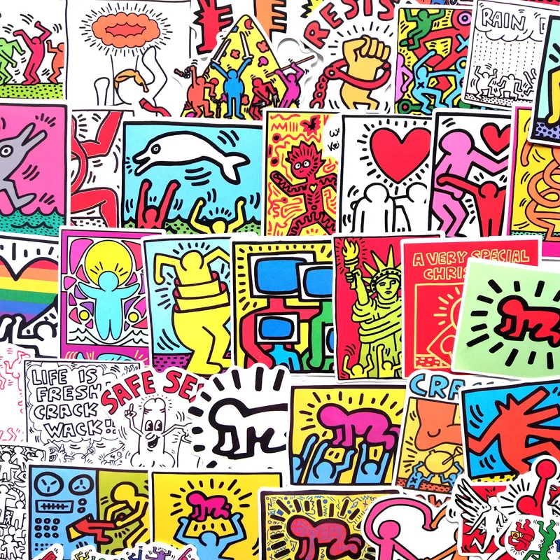 50 шт. в упаковке, мультяшная наклейка Keith Haring, водонепроницаемый ПВХ, багаж для велосипеда, ноутбука, автомобиля, гитары, мотоцикла, скейтборда, Детские игрушечные этикетки
