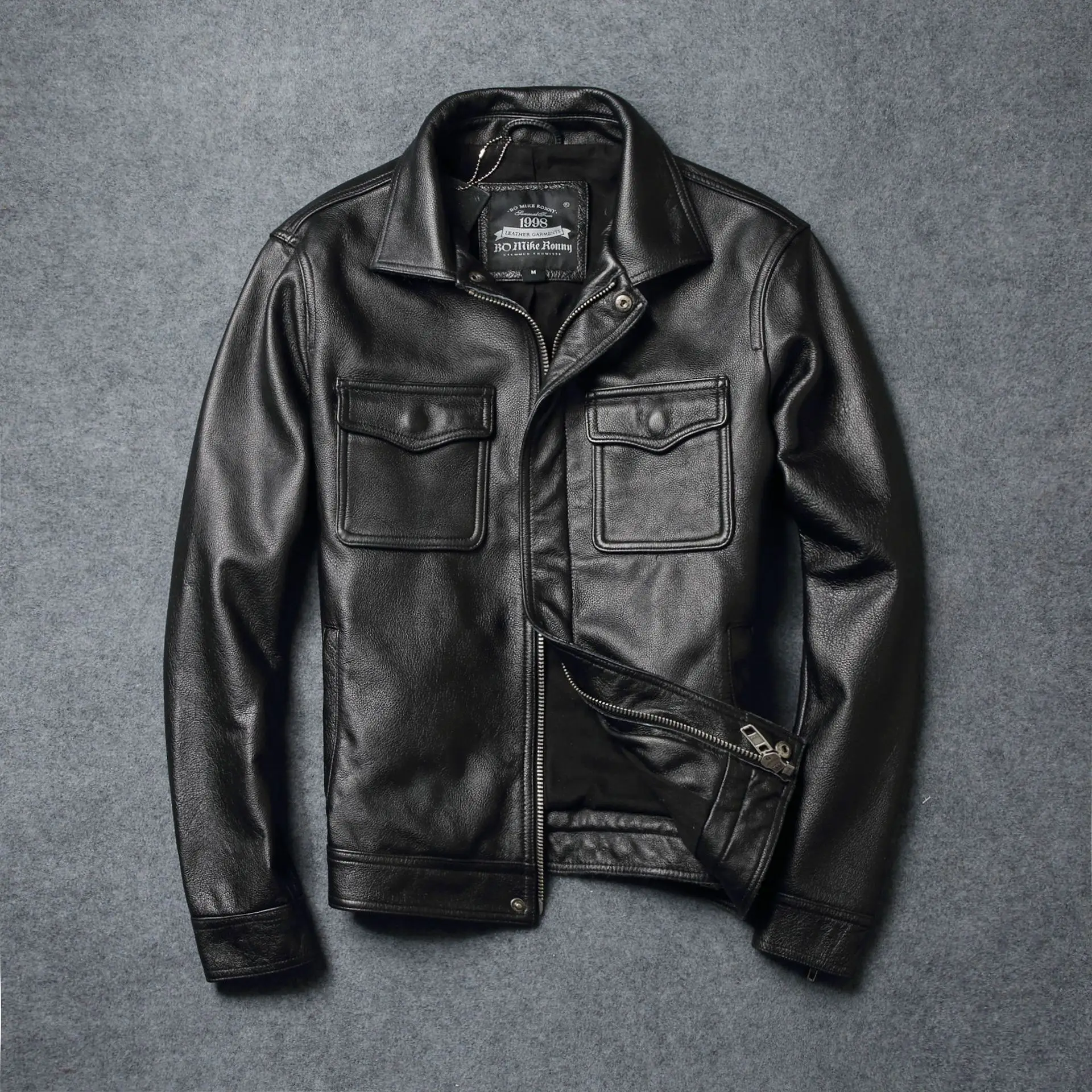

Autumn Slim Cow Leather Jackets Mens Motorcycle Biker Cowskin Genuine Leather Jacket High Quality Short Coats Streetwear