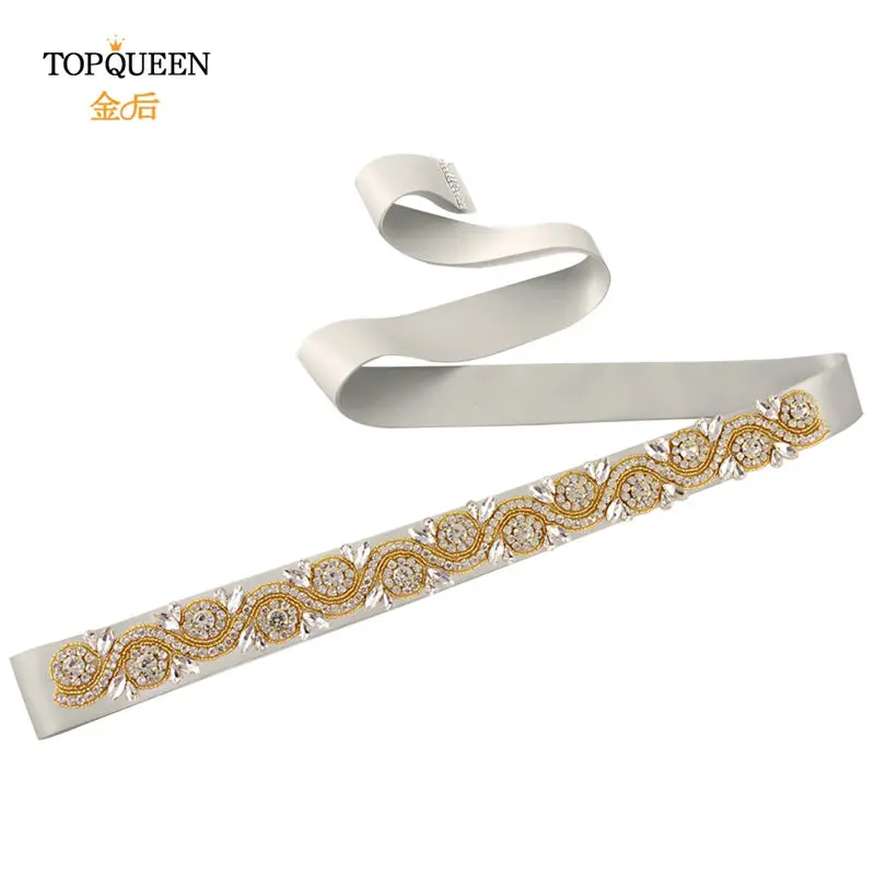 sliver gray TOPQUEEN, S164-G, золотой пояс, Золотая лента для платья, золотые стразы, пояс для невесты, пояс для подружки невесты, коктейльное платье, пояс - Цвет: sliver gray