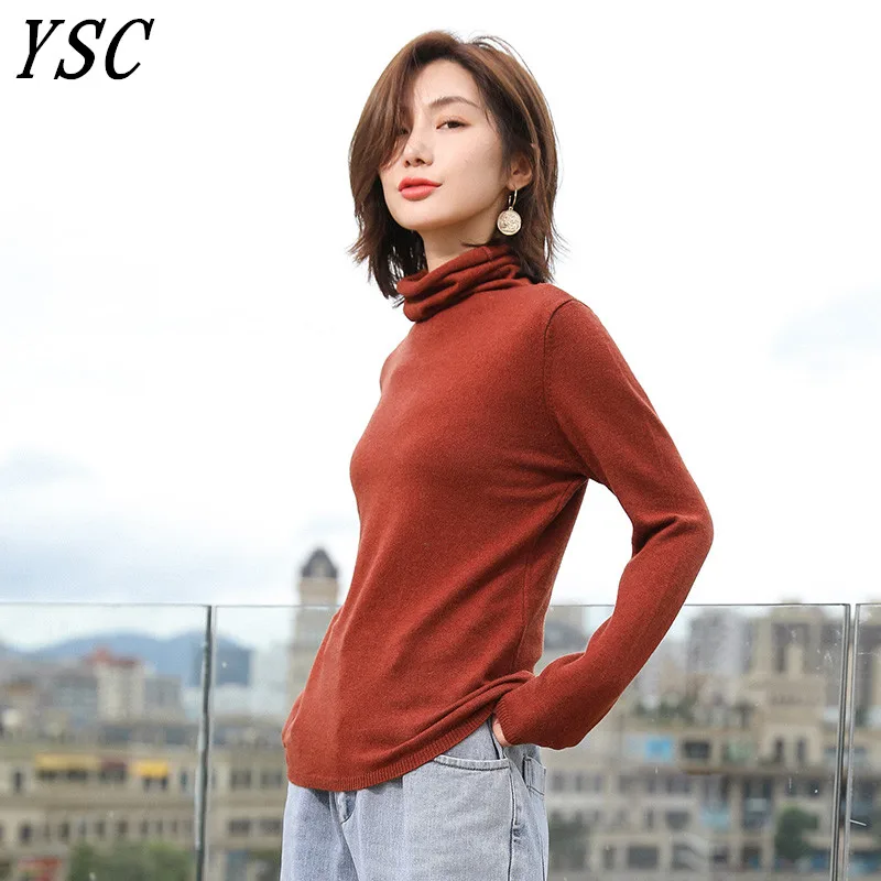 YSC зима горячая распродажа женский вязаный кашемировый шерстяной свитер стоячий воротник сплошной цвет высокого качества вентиляции пуловеры