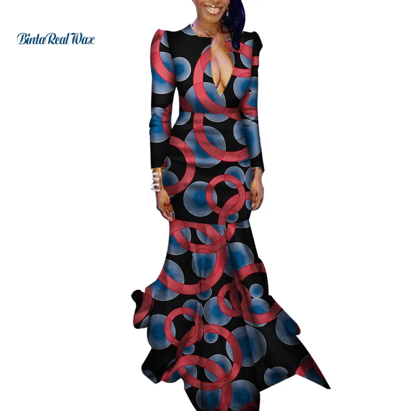 New-Autumn-Women-Long-Dress-Bazin-Riche-100-Cotton-African-Wax-Print-Floor-Length-Dress-Traditional (2)