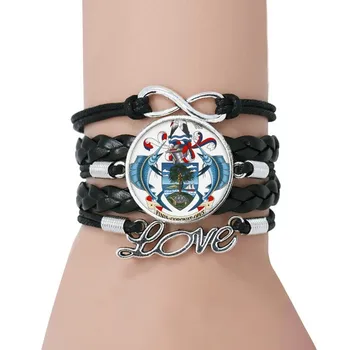 

Seychelles Africa National Emblem Bracelet Love Black Twisted Leather Rope Wristband