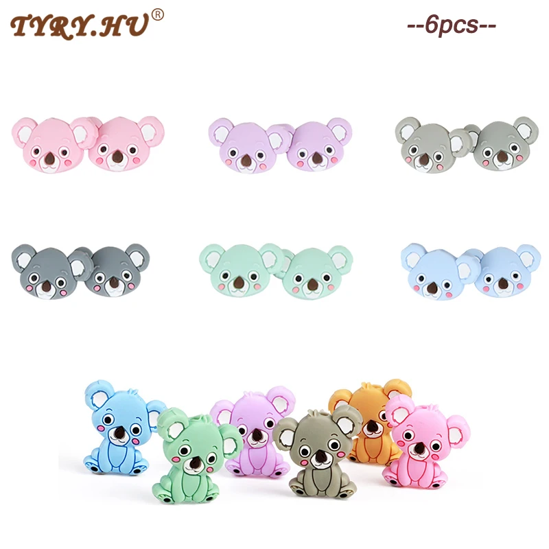 TYRY.HU 6pcs 코알라 비즈 카톤 젖꼭지 클립 구슬 식품 학년 실리콘 작은 막대 미니  Teether