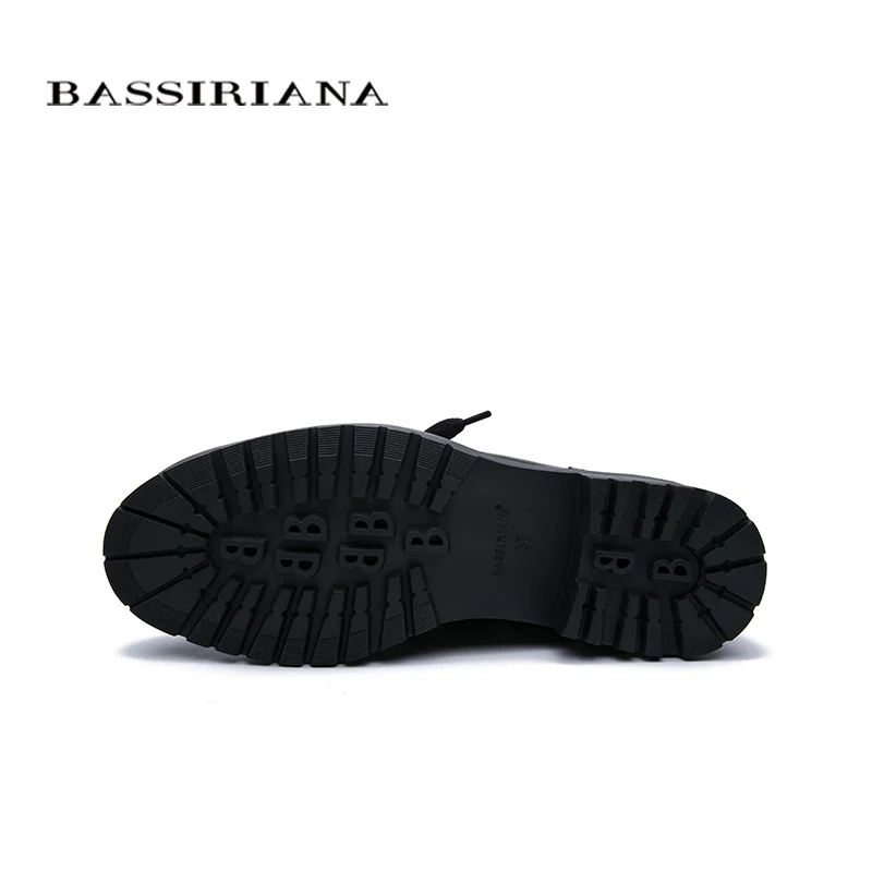 BASSIRIANA новые зимние женские туфли черные натуральные шерстяные теплые кожаные кружева круглые плоские туфли