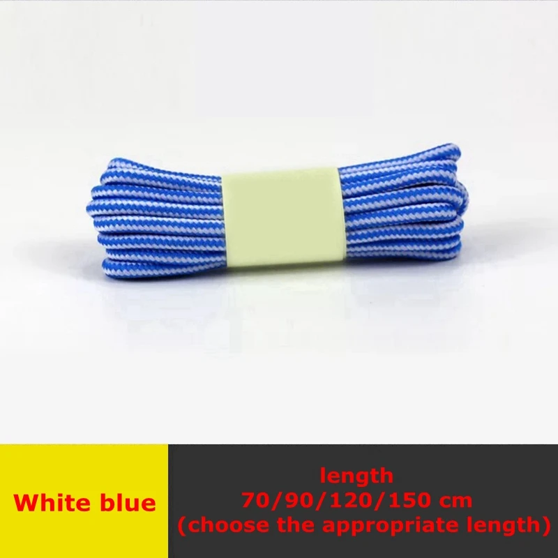 White blue 1 пара, полосатые двухцветные шнурки для обуви, круглые шнурки, Уличная обувь для отдыха, шнурки унисекс, высококачественные кожаные ботинки, шнурки - Цвет: White blue