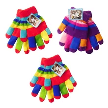 Детские перчатки для взрослых, теплые зимние цветные полосатые шерстяные вязаные перчатки для девочек мальчиков, разноцветные варежки для детей и взрослых