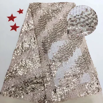 

6 colors (5yards/pc) High quality champagne gold African sequins French net lace fabric for shining party dress FRF019