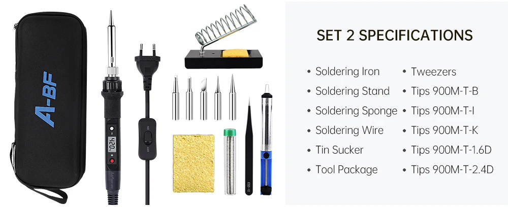 Soldering Iron Kit Set 60W Digital LCD Switch A-BF 836D Welding Iron Temperature Adjustable Electric Tools Soldering Tips electric soldering iron kit