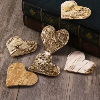 

100PCS 6CM Heart Shaped Bark Blank Wood Slices Heart Shaped Wood Log Discs For DIY Crafts Embellishments