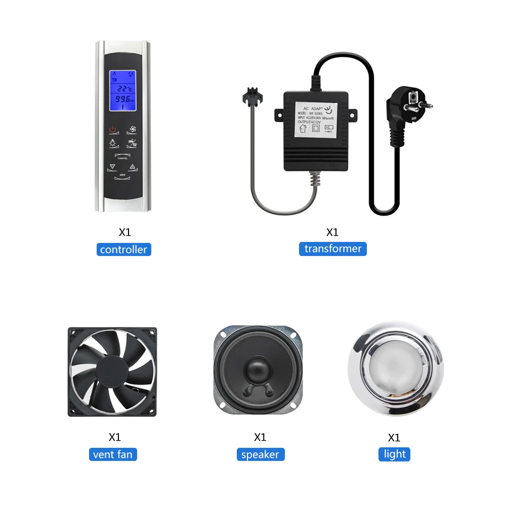 1 set CE AC 12V FM Radio Shower Controller Set LCD Display Screen Accessories Vent Fan/Light/Speaker/Transformer Shower Cabinet