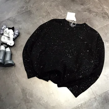 

2020 Spring Loose Casual and Versatile Black Star Sparkle and Plush Women's Sweatshirt Pullover
