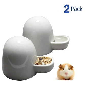

2 Pack Hamster Water Food Bottle Feeder Small Pets Automatic Dispenser Ceramics Drinking Silent Bowl 10 Oz