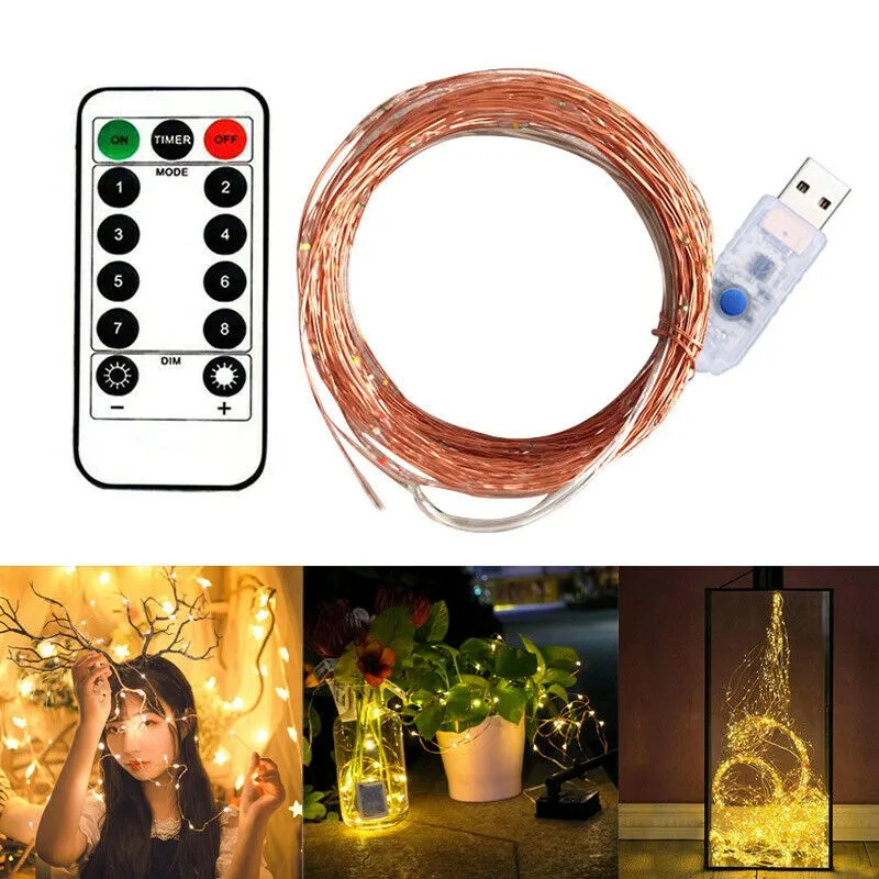 USB 10 м 100LED гирлянды медный провод сказочные огни Рождественские Вечерние огни 8 режимов сказочные огни свадебные вечерние украшения сада