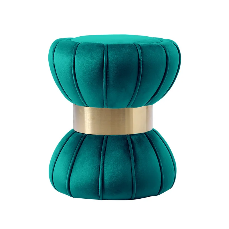 Скандинавский винтажный роскошный золотой железный металлический домашний табурет османский стул для одевания табурет для ног мягкая бархатная ткань детская кровать гостиная диван - Цвет: Green 02
