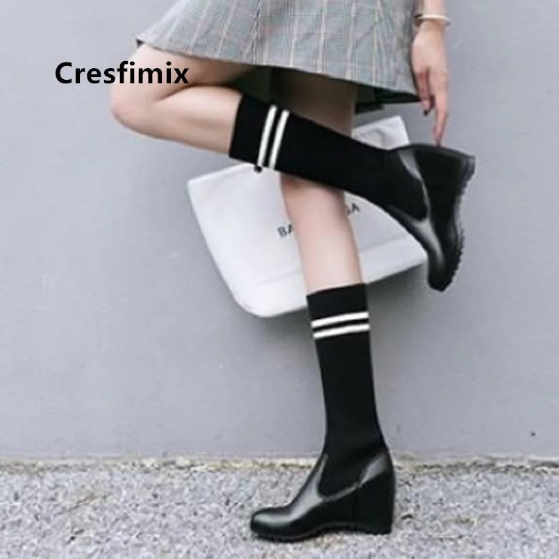 c Cresfimix/Botas De Mujer; женские модные белые ботинки высокого качества; сезон осень; ботинки, увеличивающие рост; женские стильные ботинки черного цвета; C6102 - Цвет: c