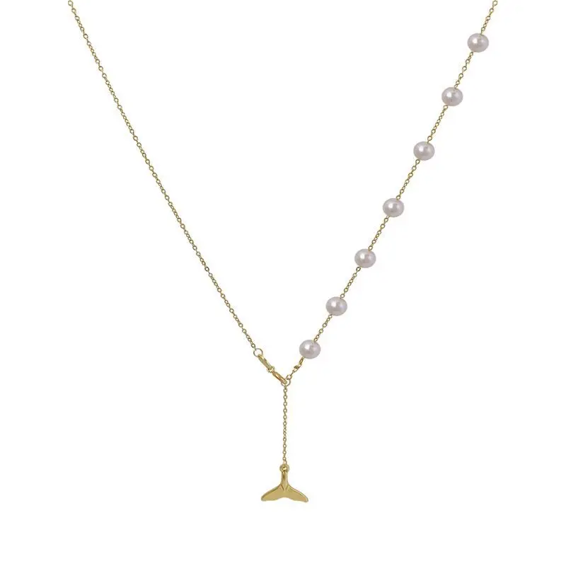 

Gaku Genuine Golden Fishtail Long Chain Pearl Necklace 2020 Women's New