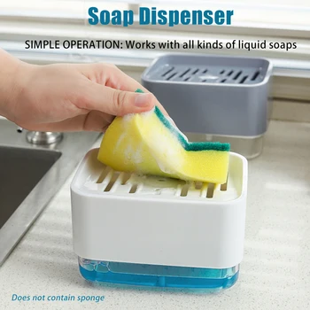 

2 In 1 Kitchen Sink Countertop Hand Pump Detachable Sponge Holder Soap Dispenser Manual Press Practical Tidy Compact Storage