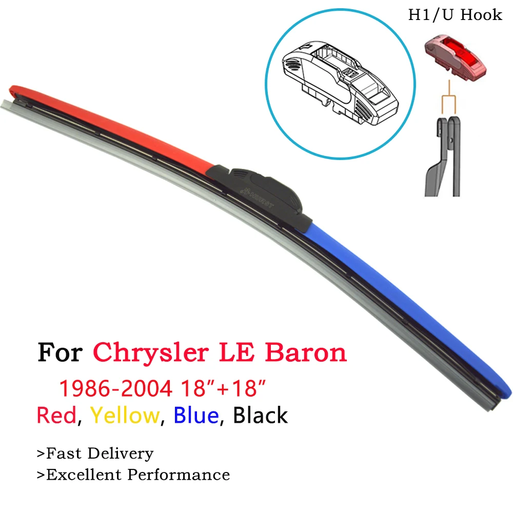 

HESITE Colorful Hybrid Windshiel Wiper Blades For Chrysler LE Baron 1986-2004 18 inch Front Window Wipers Red Black Blue Yellow