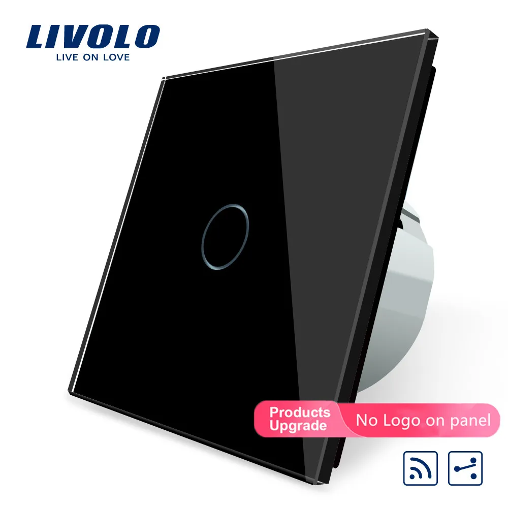 Black-No logo Livolo/Стандартный Беспроводной переключатель 1Gang 2 Way, AC 220~ 250 V, с пультом дистанционного управления Функция, C701SR-1/2/3/5, без пульта дистанционного управления, без логотипа - Цвет: Black-No logo