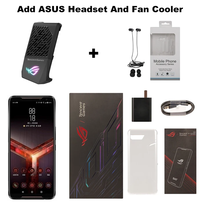 Headset And Cooler Мобильный телефон ASUS ROG Phone II ZS660KL 8 Гб 128 ГБ Snapdragon855+ OctaCore 6,59 дюйма 6000 мАч 48MP NFC Android 9,0 ROG Phone 2 - Цвет: Headset And Cooler