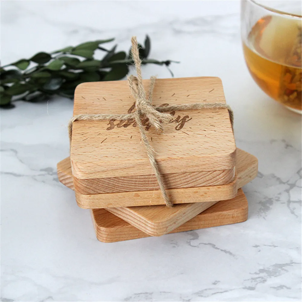 Nordic Letter Wooden Coasters Simple Dinner Table Anti-hot Mat Chic Mini Solid Square Pad Hot Milk Coffee Cup Insulated Plate