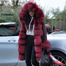 Furealux парка натуральный Лисий мех натуральный мех пальто зимняя куртка Женская Толстая теплая уличная Роскошная длинная верхняя одежда