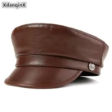 XdanqinX Для мужчин на плоской подошве Кепки армейская шапка из натурального меха кожаные кепки осень пара Студенческая Кепка элегантная женская обувь из овечьей кожи кожаные кепки