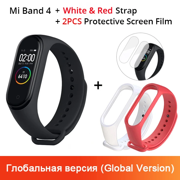 Xiaomi mi-браслет 4 смарт-браслет 3 AMOLED цветной экран mi Band 4 пульсометр фитнес Bluetooth Спорт 50 атм водонепроницаемый смарт-браслет - Цвет: Add White N Red