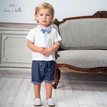 

DB13363 dave bella summer baby boys fashion bow striped clothing sets kids handsome short sleeve sets children 2 pcs suit