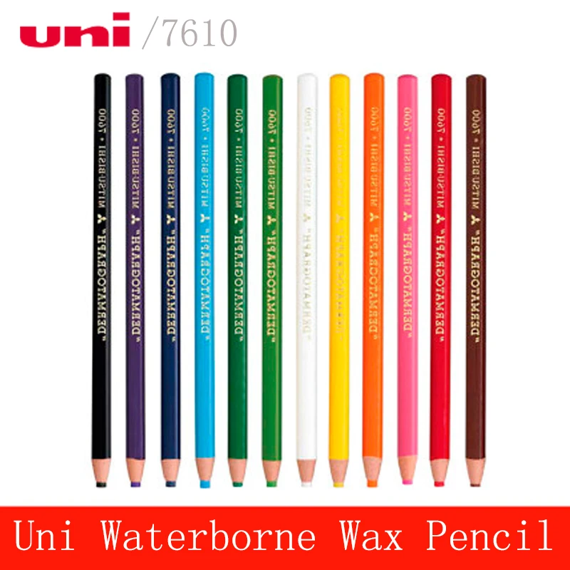 12pcs Uni Wax Pencil Colored Pencils 12 Colors Waterborne Pencil