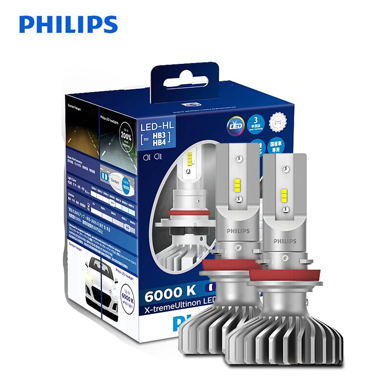 Philips X-treme Led H4 H7 H8 H11 H16 9006 Hb3 Hb4 12v 6000k Car Led Head Light Fog Lamps +200% Brighter,2x - Car Headlight Bulbs(xenon) - AliExpress