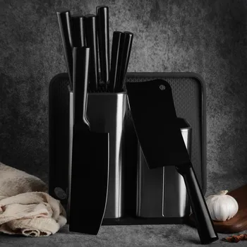 

11 pcs Stainless Steel Knife Kitchen Knives Set Non-stick Black Blade Chef Slicing Santoku Bread Utility Fruit Chop Knive Holder
