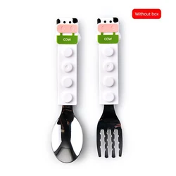 Kids Toddler Stainless Steel Fork Spoon Set Cute Cartoon Animal Safe Food Utensil Self-Feeding Fork Spoons Flatware with Case