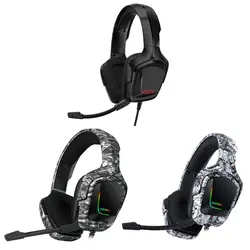 Casque d'écoute de jeu K20 RGB camouflage, avec Microphone, lumière LED, son stéréo réaliste, pour ordinateur 