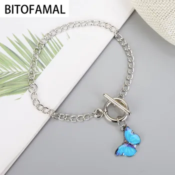 

1 Pcs Blue Purple Butterfly Pendant Bracelet Simple Word Buckle Chain Bracelet Good Gift for Women Wife Daughter Daily Popular