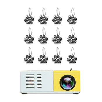 

Newest 1 Set Mini Home Projector Children Wireless Entertainment With US Plug & 12 Pcs Set Cat Footprint Shower Curtain Hooks