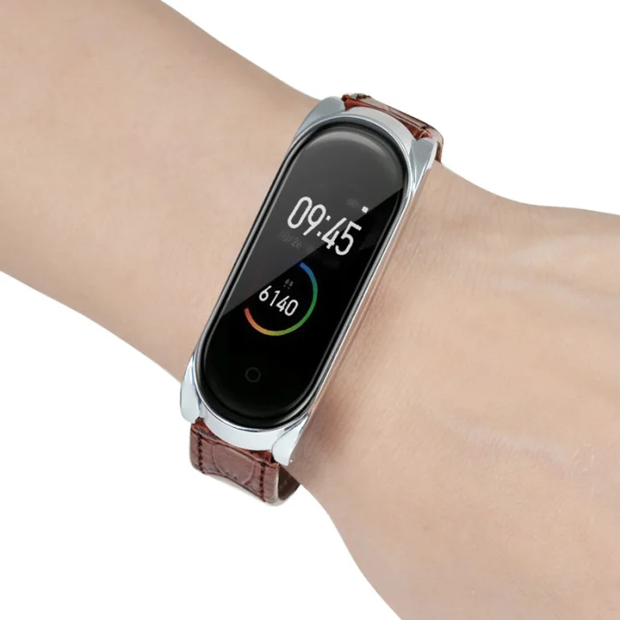 Кожаный ремешок браслет ремешок с металлическим чехлом для Xiaomi Mi Band 4 SP99