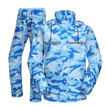 

Blue Rain coat and Rain Pants Men Camouflage Regenjas Rain suit Transparent Brim Motorbike Rain Jacket Women Men Rain Coat