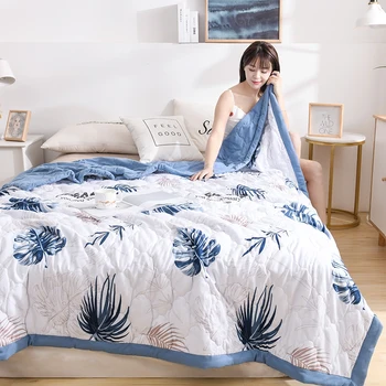 

Spring Summer Quilt Washable Cotton Printed Colorful Short Fur Cozy Blanket for Bed Sofa Office Nap Type Thin Soft Blanket