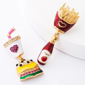 

Jouval Funny Vintage Crystal Hamburger French Fries Drop Earrings For Women Girl Cute Food Dangle Earring Female Fashion Jewelry