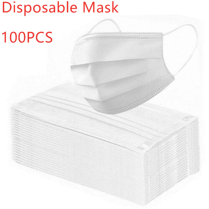 

100PCS Mask Disposable 3-layer Face Mouth Mask Adult Protective Anti-Dust Breathable Masks White Blue Non-Woven Thicken Masks