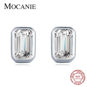 

Mocanie New 925 Sterling Silver Dazzling Rectangle CZ Stone Noble Stud Earring For Women Fashion Wedding Party Earring Jewelry