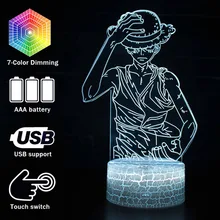Новинка, сдельное освещение, аниме, 3D иллюзия, светодиодный светильник, Луффи Зоро, модель ночного освещения, украшение для комнаты, креативные рождественские подарки