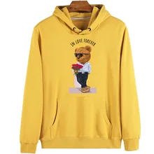 

100% Cotton Plus Velvet Rose Bear Print Sweater Women's Pullover Winter Men's Sweatshirt Super Dalian Hoodie Couple Sweater 4XL